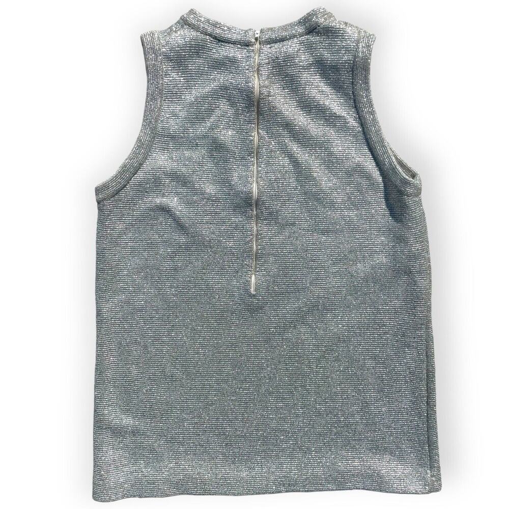 Vintage 60s 70s Goldworm Silver Metallic Knit Sleeveless Tank Top Size 8 - Picture 3 of 4